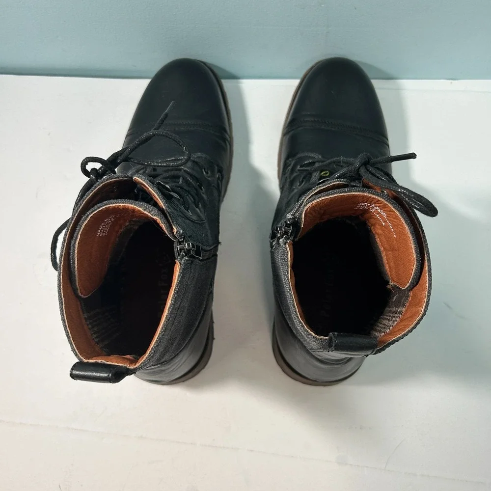 Polar Fox Mike Combat Boots Men's 12 Black Gray Lace Up + Side Zip + Buckle